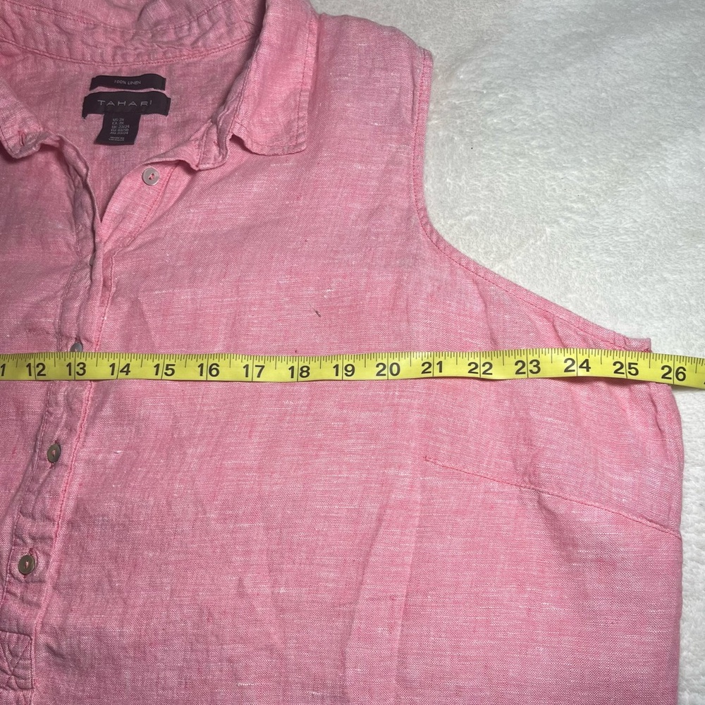 TAHARI 100% Linen‎ Pink, Sleeveless, 1/2 Button Front Women’s Dress Sz 2X - Picture 4 of 6